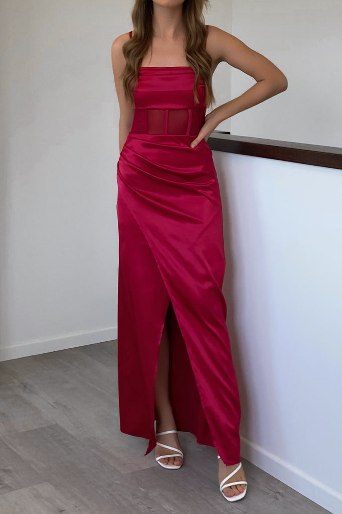 nadine satin maxi dress Nadine Merabi Cowl Neck Maxi Dress in Red