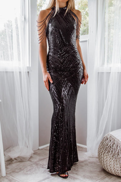 Nicoletta Sequin Gown - Black