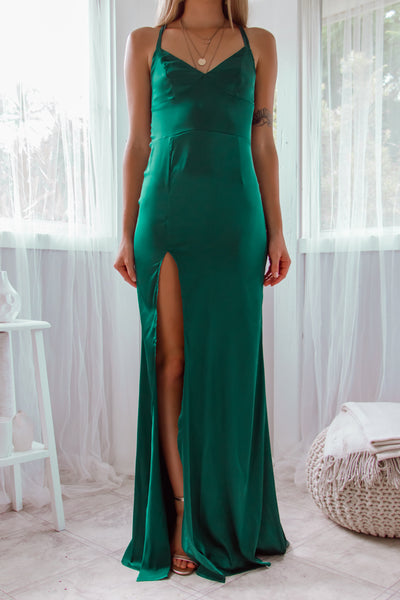 Kesia Satin Dress - Emerald