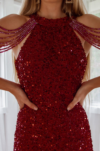 Kiera Sequin Dress - Ruby