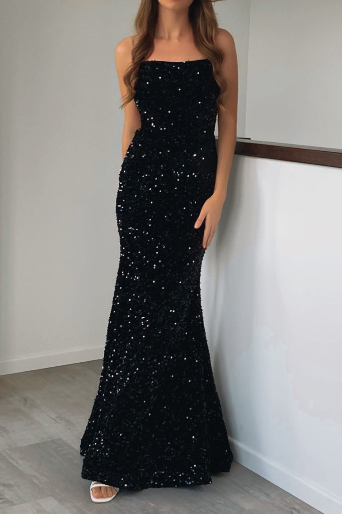 Monera Sequin Gown - Black