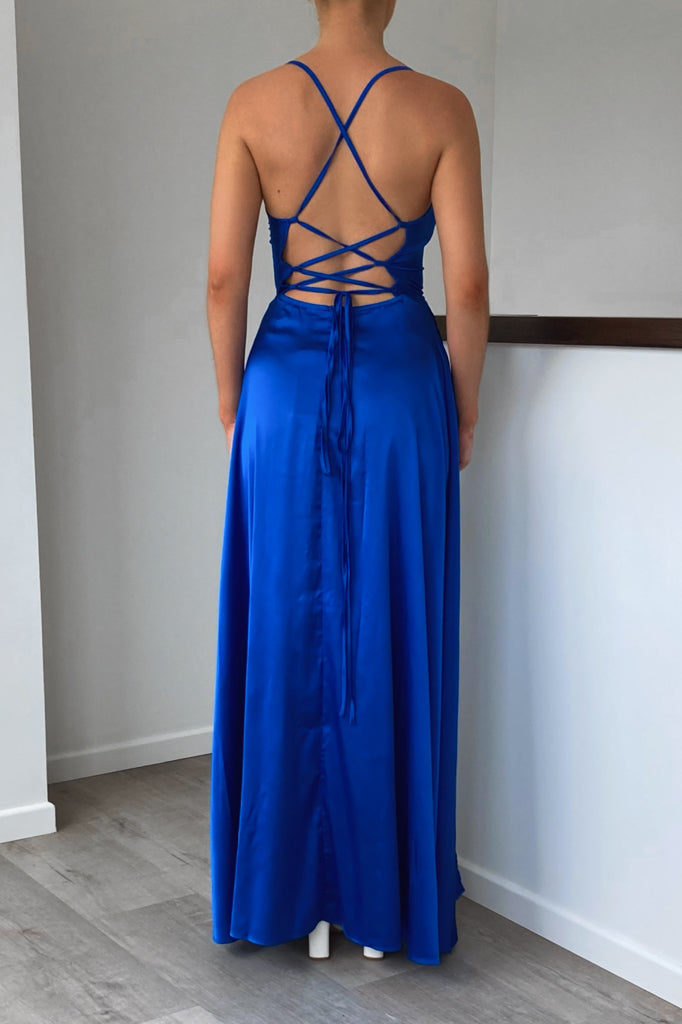 Sheila Satin Dress - Cobalt Blue