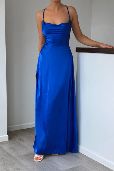Sheila Satin Dress - Cobalt Blue