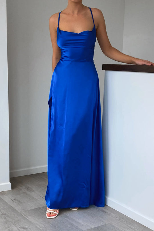 cobalt satin dress Cobalt Blue Bridesmaid Dress Matte Satin Size 0X