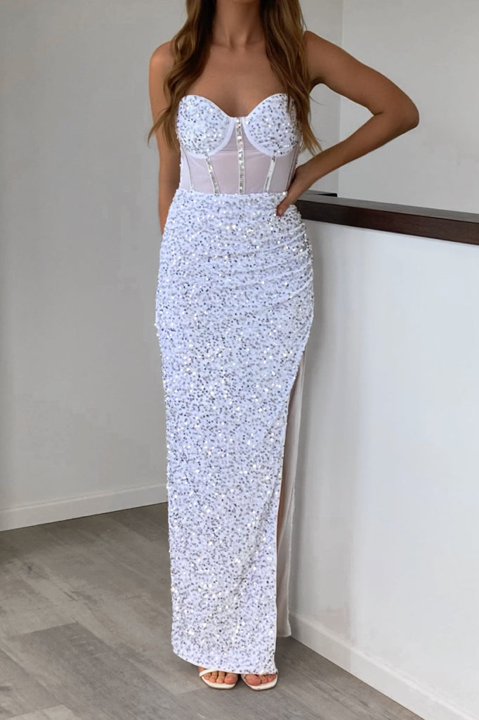 Quinn Velvet Dress - White