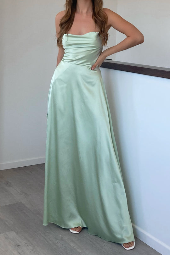 Sheila Satin Dress - Mint Green Sheila Satin Dress - Mint Green