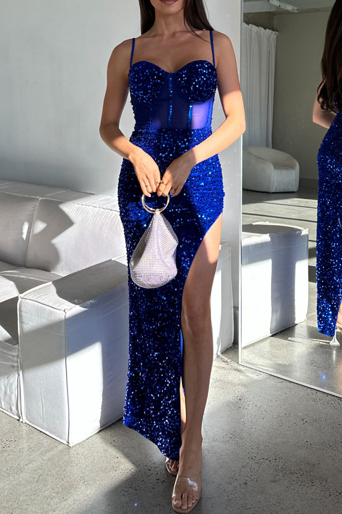 Quinn Velvet Dress - Blue