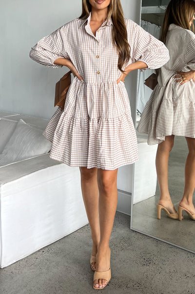 Charice Gingham Dress - Beige