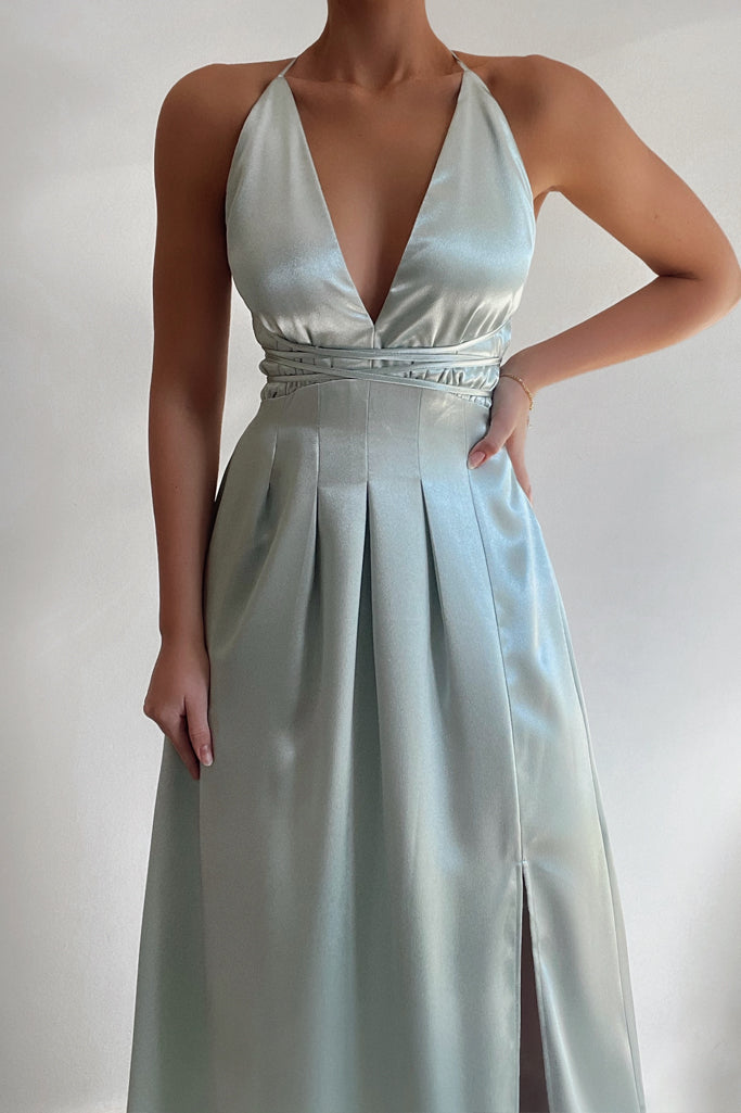 light blue straight neck maxi dress Light Blue Prom Dress