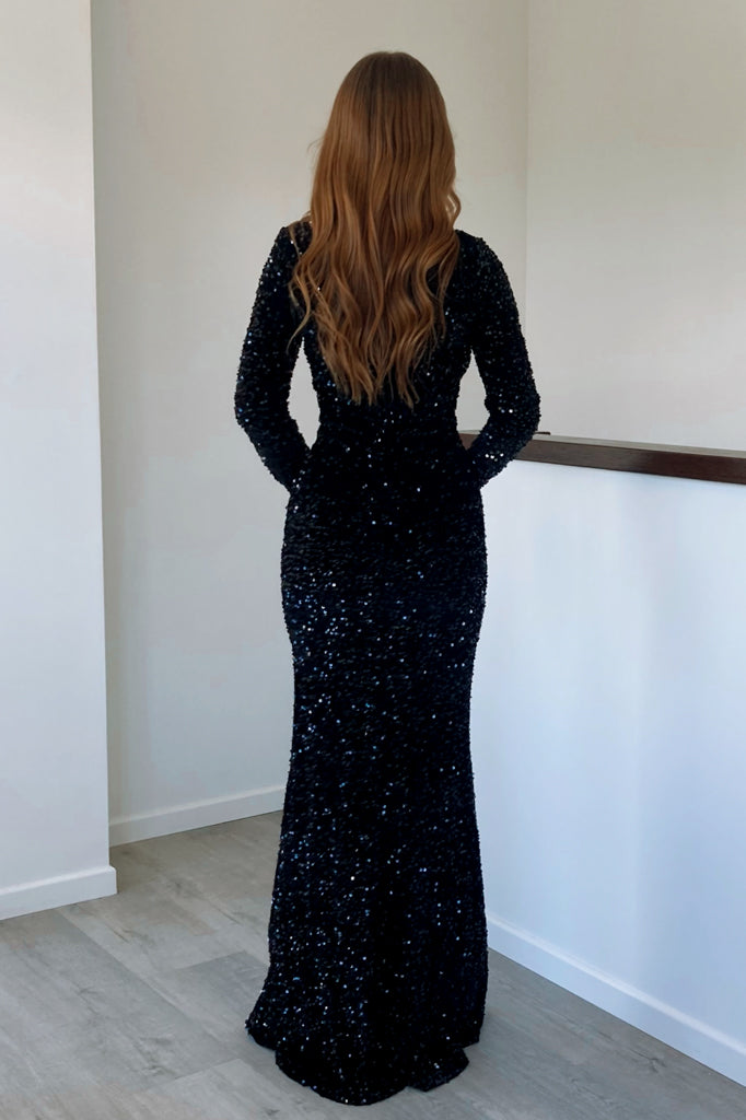 princess polly baby blue dress black sequin maxi dress 🖤 - in perfect condition, main image 1