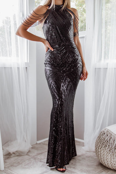 Nicoletta Sequin Gown - Black