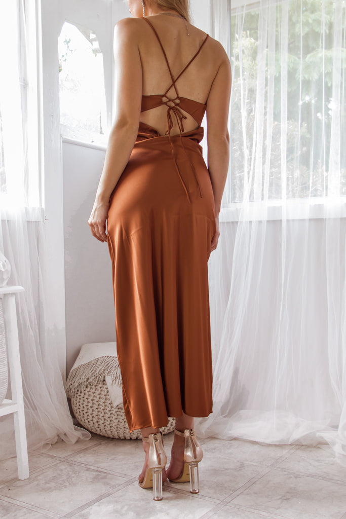 Ciara Satin Dress - Chocolate