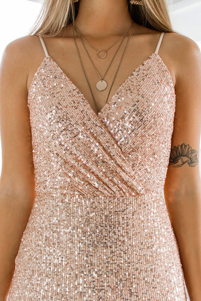 Liana Sequin Gown - Rose Gold