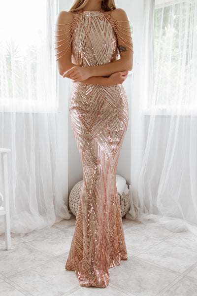 Nicoletta Sequin Gown - Rose Gold