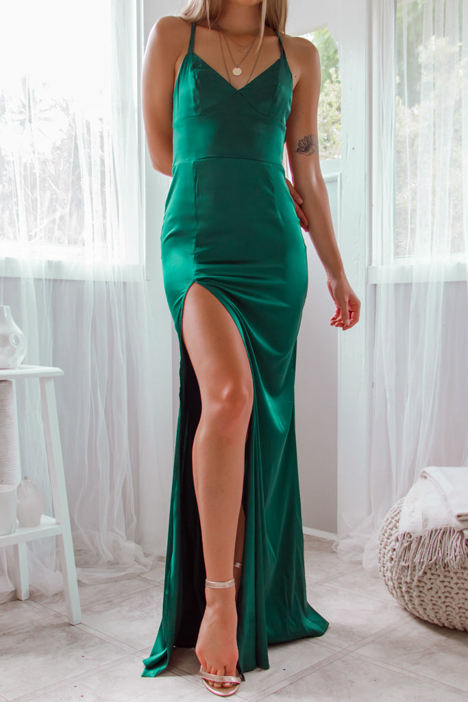 Kesia Satin Dress - Emerald