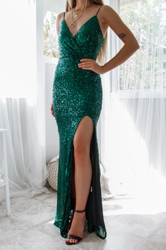 Liana Sequin Gown - Emerald Green