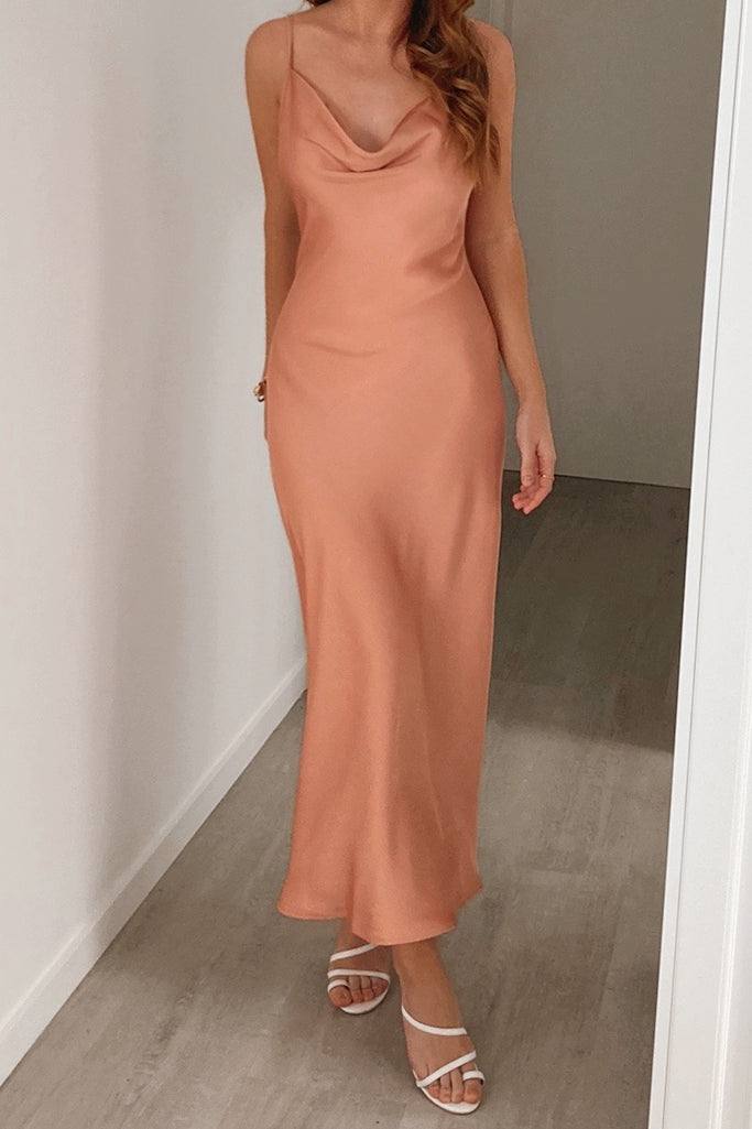 Venus Satin Dress - Peach