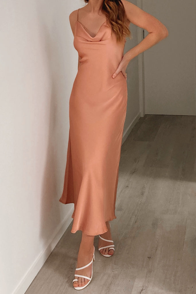 Venus Satin Dress - Peach