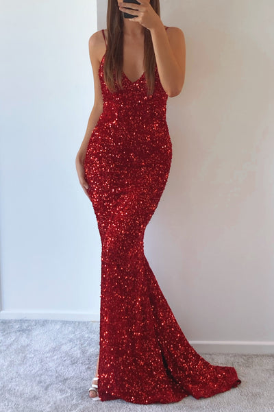 Candice Sequin Gown - Red