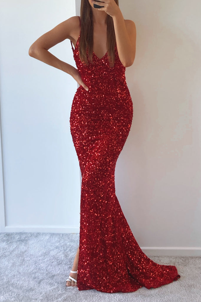 Candice Sequin Gown - Red