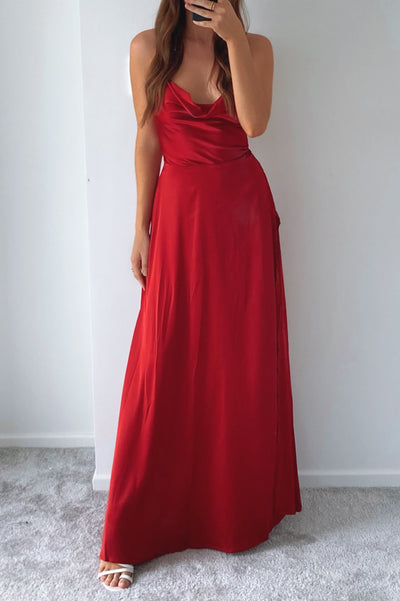 Sheila Satin Dress - Ruby