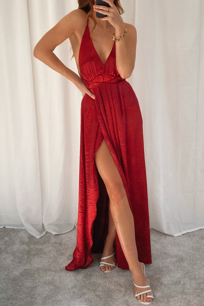 Bonita Satin Gown - Ruby