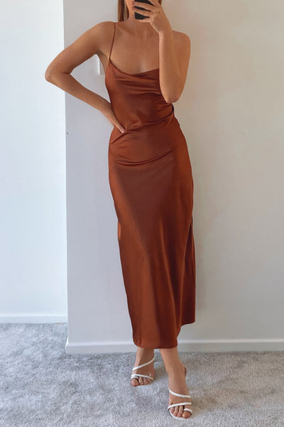 Ciara Satin Dress - Chocolate