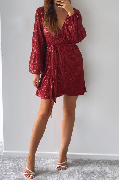 Simone Sequin Dress - Ruby