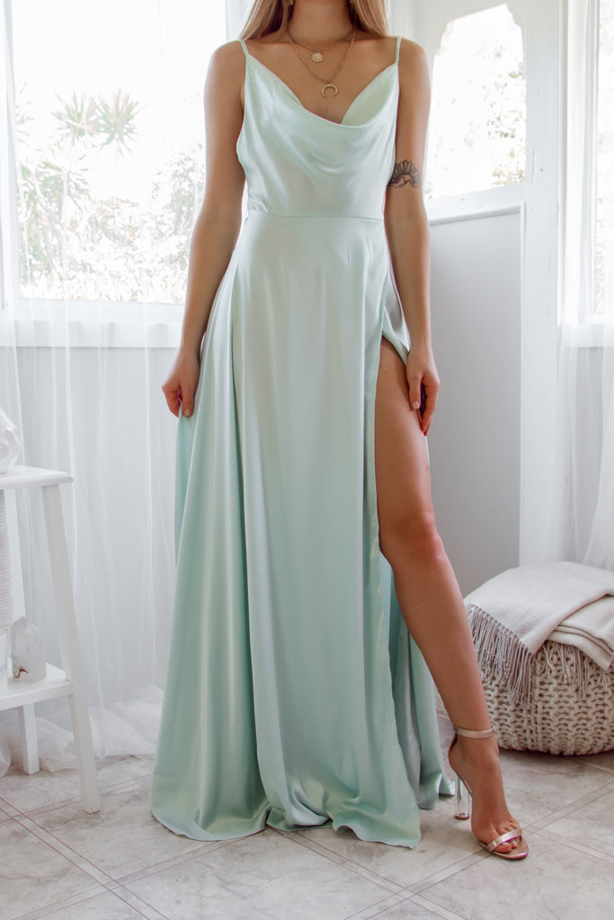 Delaney Satin Dress - Mint