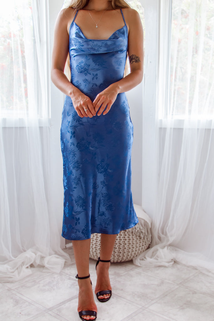 Florence Satin Dress - Dusty Blue