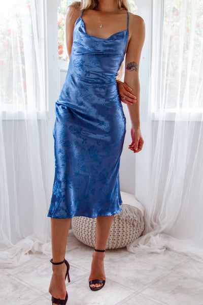 Florence Satin Dress - Dusty Blue