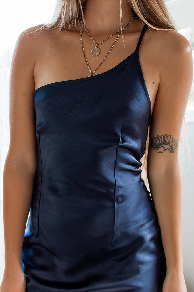 Selena Satin Dress Navy