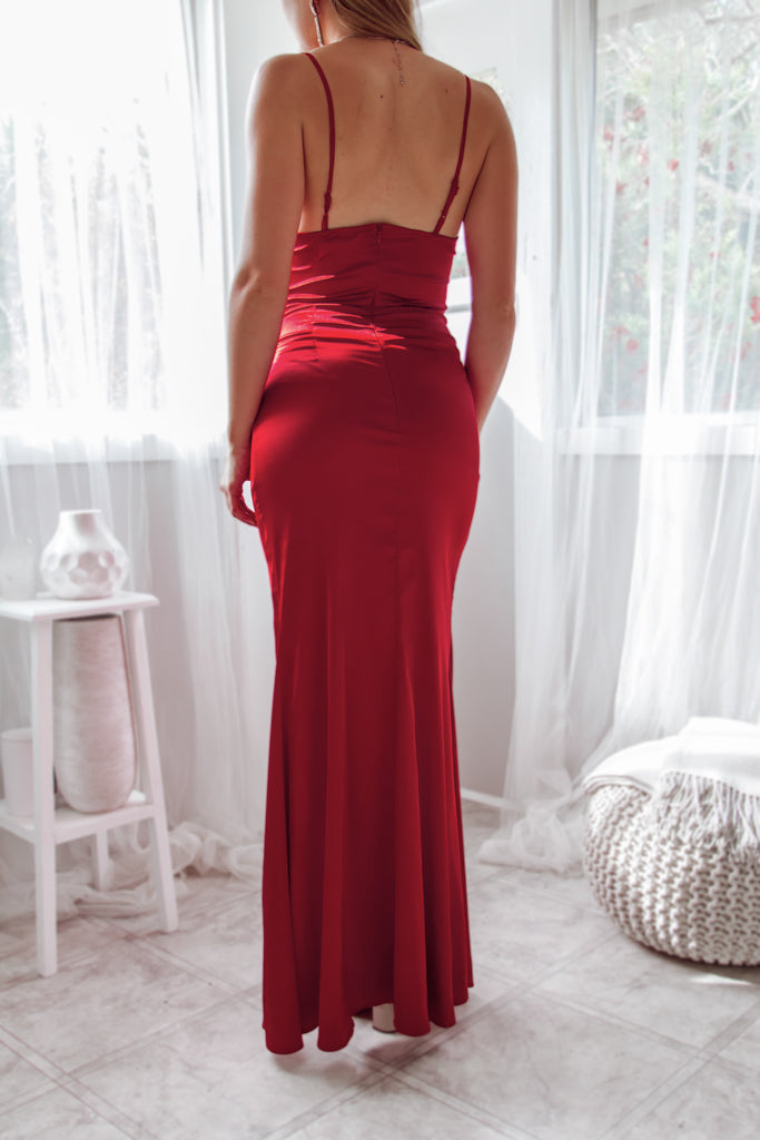 Haisley Satin Dress - Ruby