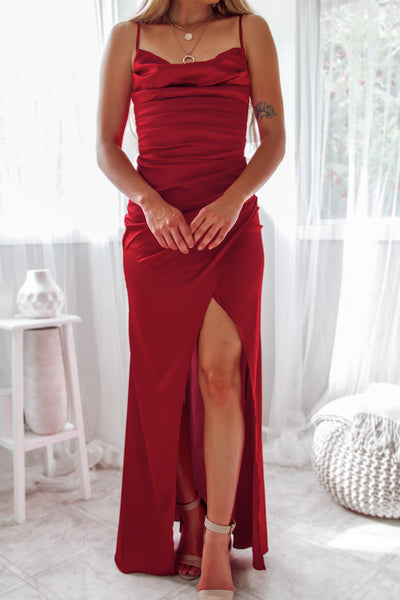 Haisley Satin Dress - Ruby