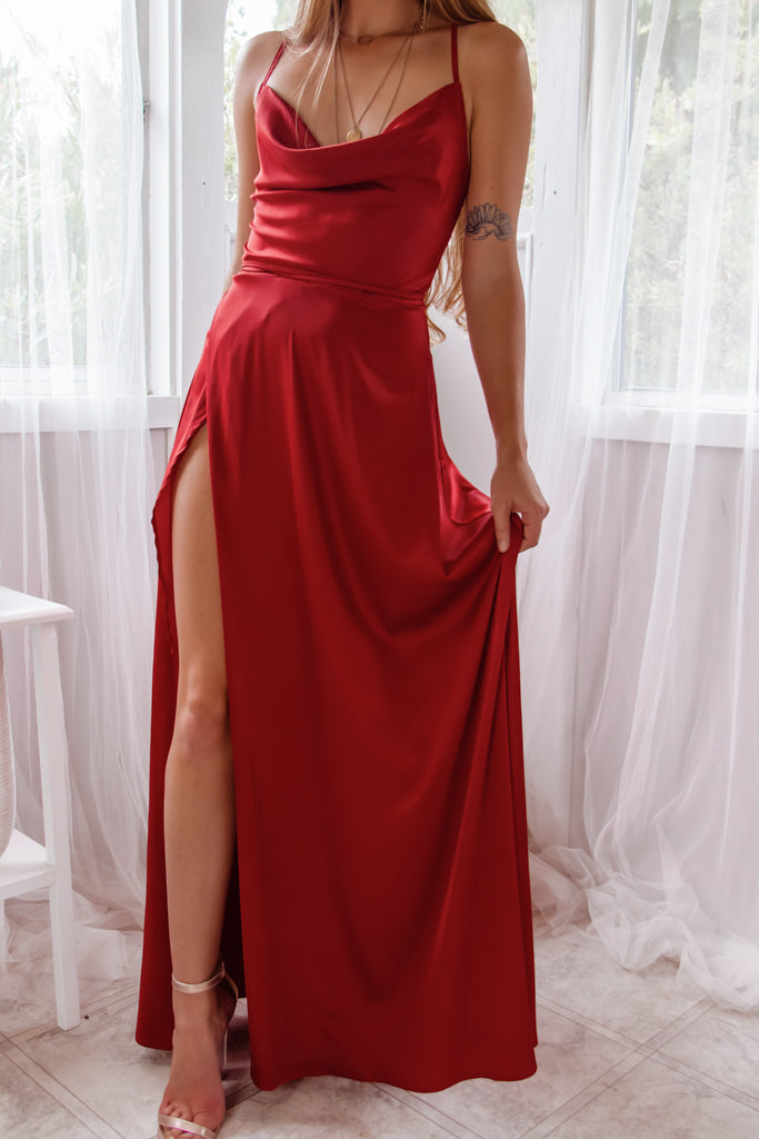 Sheila Satin Dress - Ruby