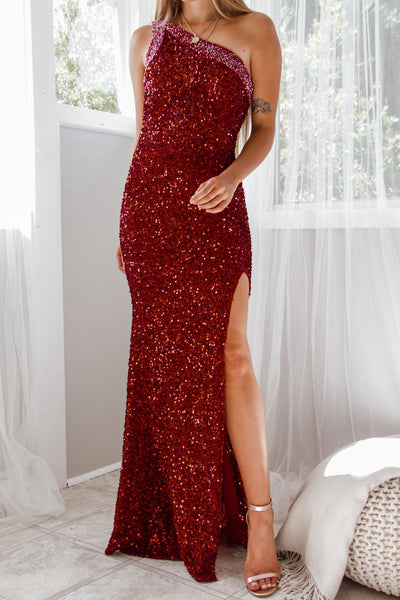 Catalina Sequin Gown - Ruby
