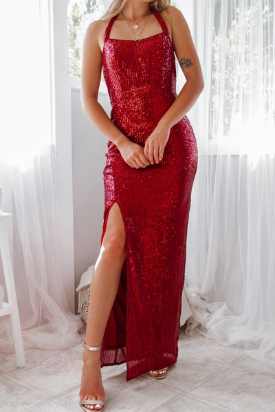 Bree Sequin Gown - Ruby
