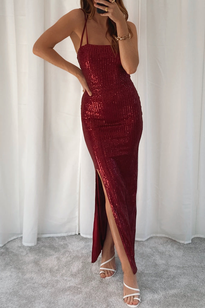 Venice Sequin Gown - Ruby