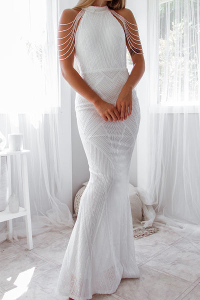 Nicoletta Sequin Gown - White