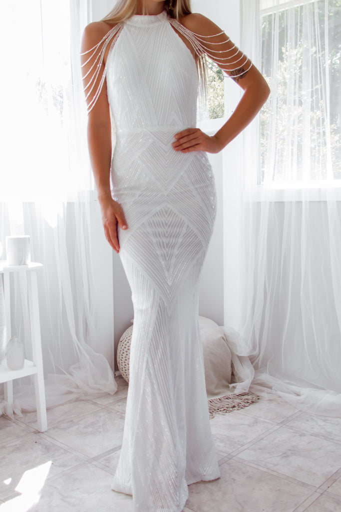 Nicoletta Sequin Gown - White